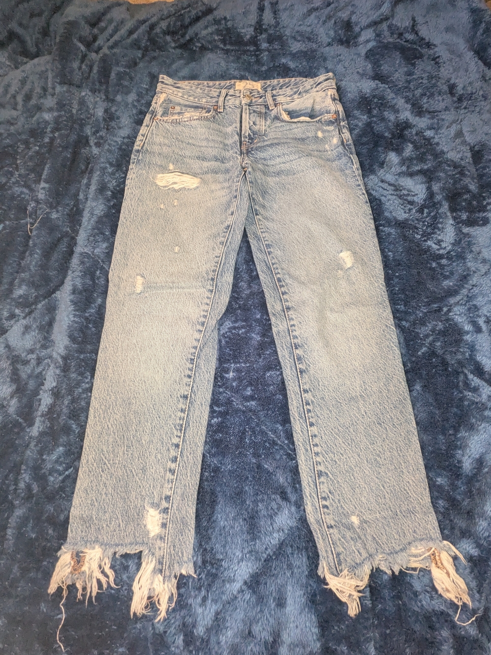 We The Free Light Blue Distressed Straight-Leg Jeans